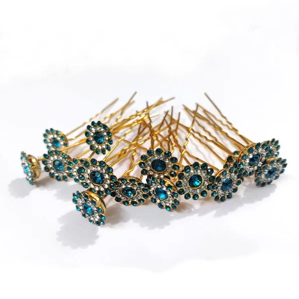 Blue_Bridal_Hair_Bun_Pin_Accessories/Fancy_Golden_Juda_Pins_With_Azure_Rhinestone_For_Women_And_Girls_-_Set_Of_16_Pcs