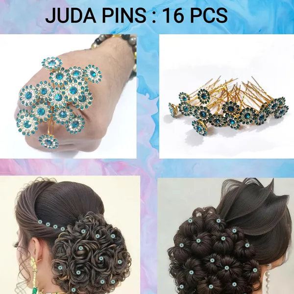 Blue_Bridal_Hair_Bun_Pin_Accessories/Fancy_Golden_Juda_Pins_With_Azure_Rhinestone_For_Women_And_Girls_-_Set_Of_16_Pcs