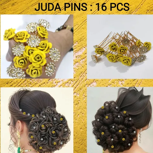 Yellow_Bridal_Hair_Bun_Pin_Accessories/Fancy_Golden_Juda_Pins_With_Artificial_Rhinestone_For_Women_And_Girls_-_Set_Of_16_Pcs