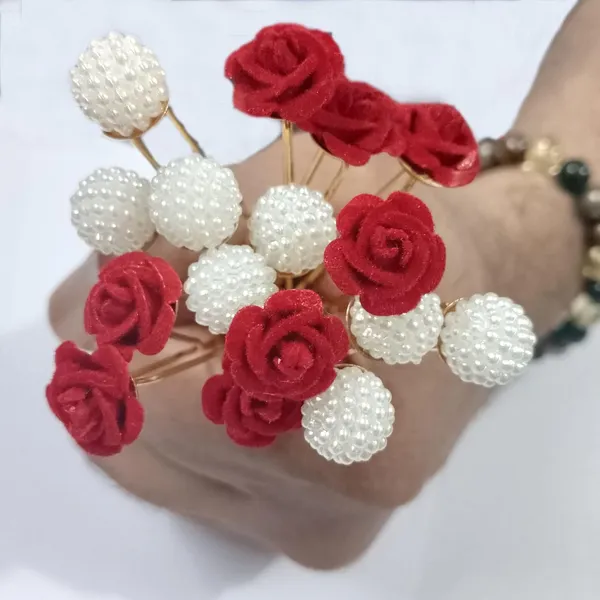 Red_And_White_Bridal_Hair_Bun_Pin_Accessories/Fancy_Golden_Juda_Pins_With_Artificial_Rose_And_Angoor_Pearls_For_Women_And_Girls_-_Set_Of_16_Pcs
