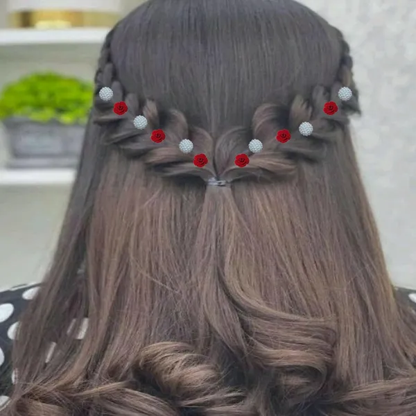 Red_And_White_Bridal_Hair_Bun_Pin_Accessories/Fancy_Golden_Juda_Pins_With_Artificial_Rose_And_Angoor_Pearls_For_Women_And_Girls_-_Set_Of_16_Pcs