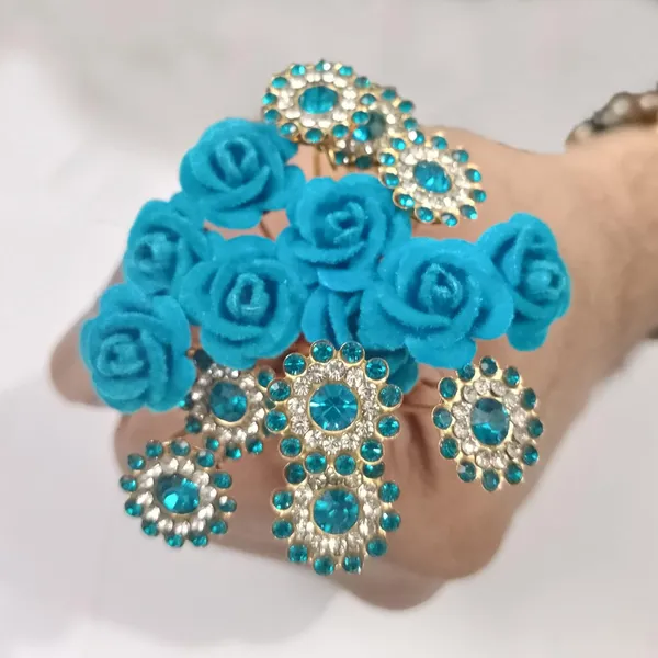 Blue_Bridal_Hair_Bun_Pin_Accessories/Fancy_Golden_Juda_Pins_With_Artificial_Azure_Rose_And_Rhinestone_For_Women_And_Girls_-_Set_Of_16_Pcs