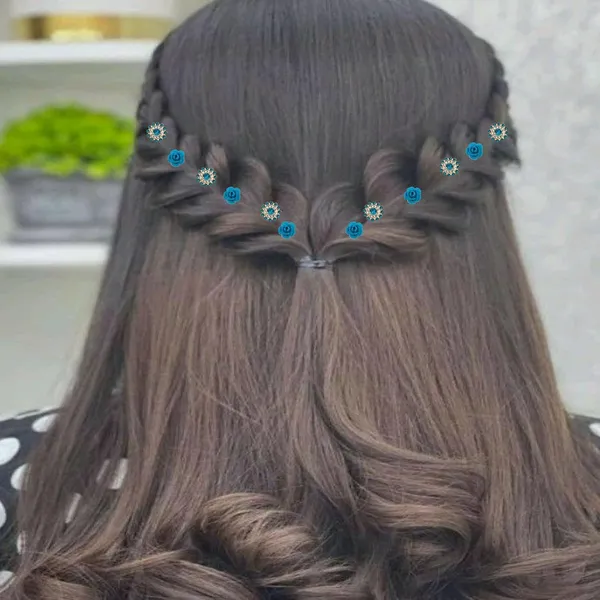 Blue_Bridal_Hair_Bun_Pin_Accessories/Fancy_Golden_Juda_Pins_With_Artificial_Azure_Rose_And_Rhinestone_For_Women_And_Girls_-_Set_Of_16_Pcs