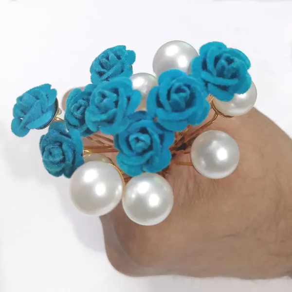 Blue_And_White_Bridal_Hair_Bun_Pin_Accessories/Fancy_Golden_Juda_Pins_With_Artificial_Azure_Pearls_For_Women_And_Girls_-_Set_Of_16_Pcs