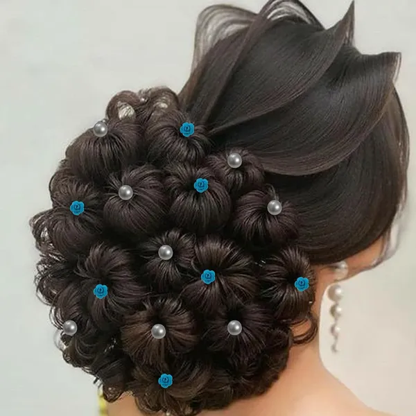 Blue_And_White_Bridal_Hair_Bun_Pin_Accessories/Fancy_Golden_Juda_Pins_With_Artificial_Azure_Pearls_For_Women_And_Girls_-_Set_Of_16_Pcs