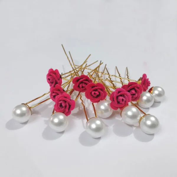 Pink_And_White_Bridal_Bun_Pin_Accessories/Fancy_Golden_Juda_Pins_With_Artificial_Pearls_For_Women_And_Girls_-_Set_Of_16_Pcs