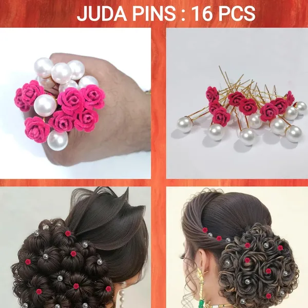 Pink_And_White_Bridal_Bun_Pin_Accessories/Fancy_Golden_Juda_Pins_With_Artificial_Pearls_For_Women_And_Girls_-_Set_Of_16_Pcs