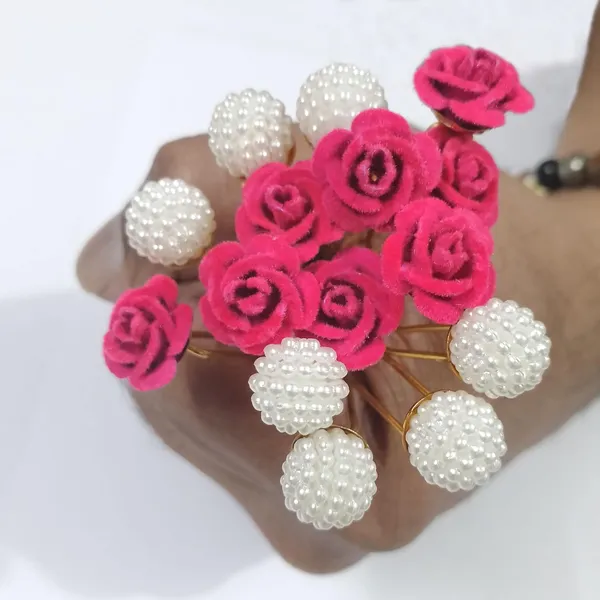 Pink_And_White_Bridal_Hair_Bun_Pin_Accessories/Fancy_Golden_Juda_Pins_With_Artificial_Angoor_Pearls_For_Women_And_Girls_-_Set_Of_16_Pcs