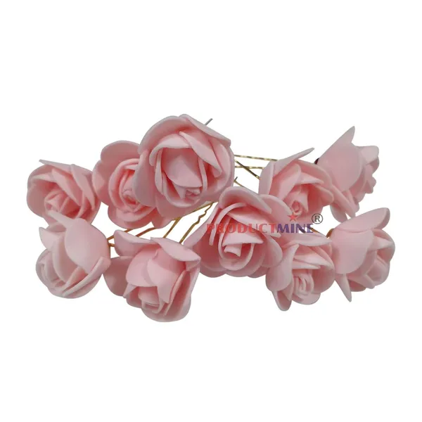 Peach_Bridal_Hair_Bun_Pin_Accessories/Fancy_Golden_Juda_Pins_With_Artificial_Rose_For_Women_And_Girls_-_Set_Of_10_Pcs