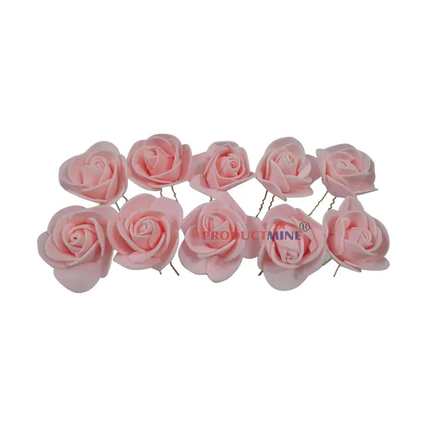 Peach_Bridal_Hair_Bun_Pin_Accessories/Fancy_Golden_Juda_Pins_With_Artificial_Rose_For_Women_And_Girls_-_Set_Of_10_Pcs