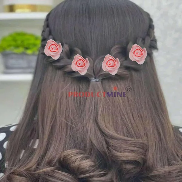Peach_Bridal_Hair_Bun_Pin_Accessories/Fancy_Golden_Juda_Pins_With_Artificial_Rose_For_Women_And_Girls_-_Set_Of_10_Pcs