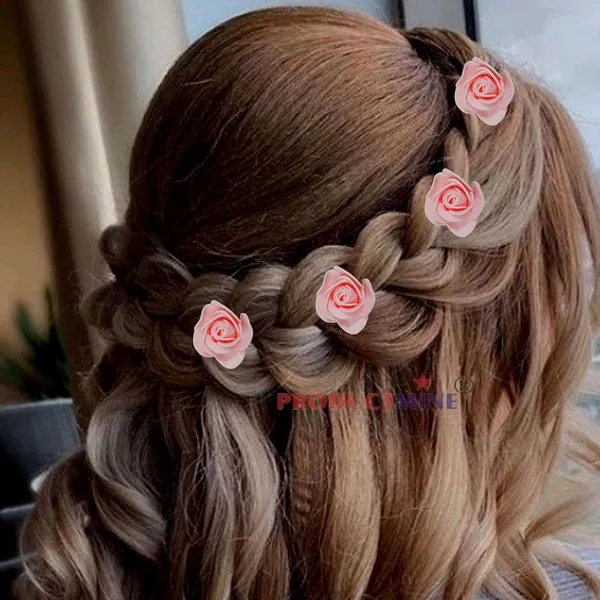 Peach_Bridal_Hair_Bun_Pin_Accessories/Fancy_Golden_Juda_Pins_With_Artificial_Rose_For_Women_And_Girls_-_Set_Of_10_Pcs
