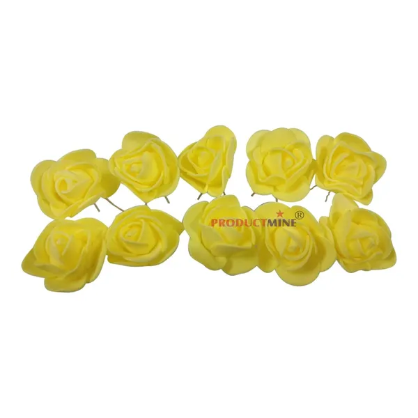 Yellow_Bridal_Hair_Bun_Pin_Accessories/Fancy_Golden_Juda_Pins_With_Artificial_Rose_For_Women_And_Girls_-_Set_Of_10_Pcs