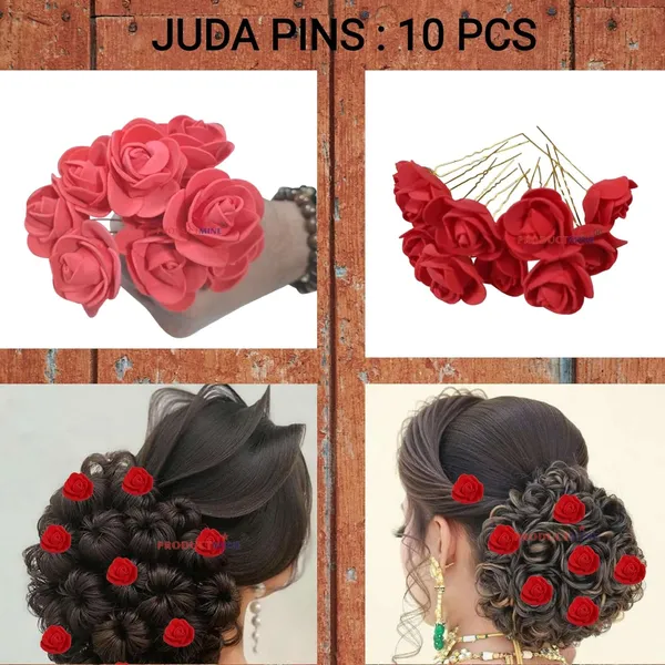 Red_Bridal_Hair_Bun_Pin_Accessories/Fancy_Golden_Juda_Pins_With_Artificial_For_Women_And_Girls_-_Set_Of_10_Pcs