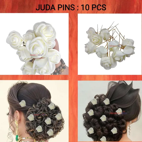 White_Bridal_Hair_Bun_Pin_Accessories/Fancy_Golden_Juda_Pins_With_Artificial_For_Women_And_Girls_-_Set_Of_10_Pcs