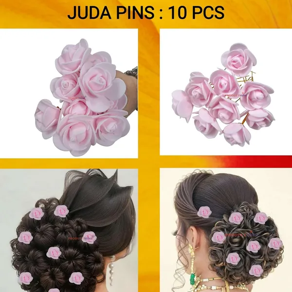 Pink_Bridal_Hair_Bun_Pin_Accessories/Fancy_Golden_Juda_Pins_With_Artificial_For_Women_And_Girls_-_Set_Of_10_Pcs