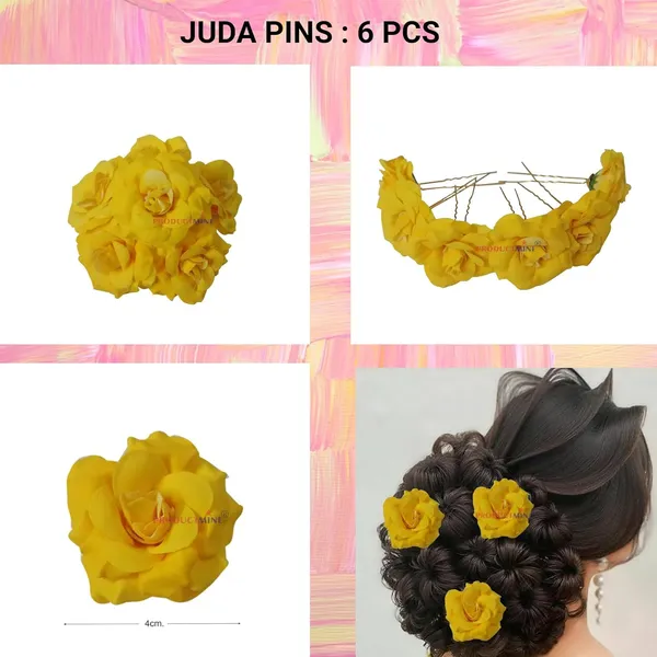 Yellow_Bridal_Hair_Pin_Bun_Pin_Accessories/Fancy_Golden_Artificial_Juda_Pins_For_Women_And_Girls_Hair__-_Set_Of_6_Pcs