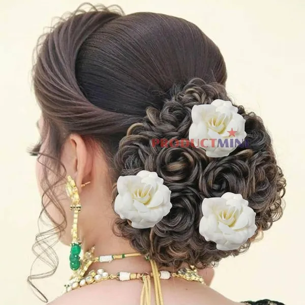 White_Bridal_Hair_Pin_Bun_Pin_Accessories/Fancy_Golden_Juda_Pins_With_Artificial_Hair_Pin_For_Women_And_Girls_Hair__-_Set_Of_6_Pcs