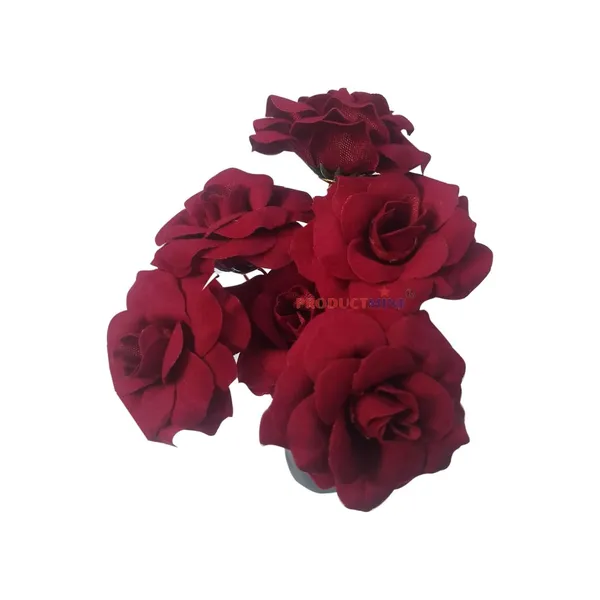 Maroon_Bridal_Hair_Pin_Bun_Pin_Accessories/Fancy_Golden_Juda_Pins_With_Artificial_Rose_For_Women_And_Girls_Hair__-_Set_Of_6_Pcs