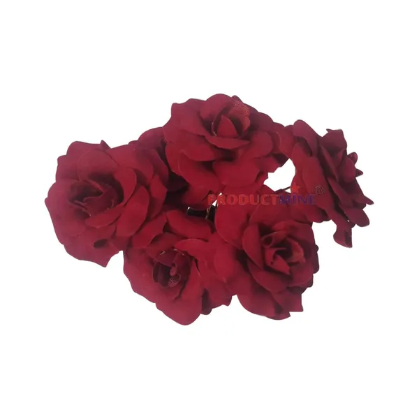 Maroon_Bridal_Hair_Pin_Bun_Pin_Accessories/Fancy_Golden_Juda_Pins_With_Artificial_Rose_For_Women_And_Girls_Hair__-_Set_Of_6_Pcs