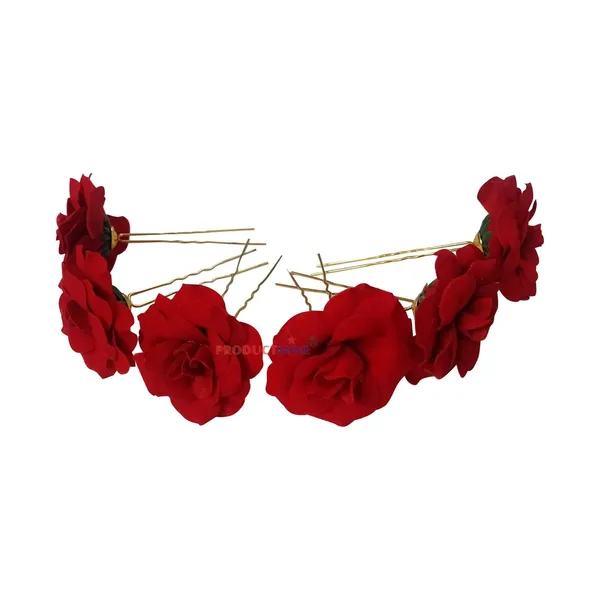 Red_Bridal_Hair_Pin_Bun_Pin_Accessories/Fancy_Golden_Juda_Pins_With_Artificial_Rose_Hair_Pin_For_Women_And_Girls_Hair__-_Set_Of_6_Pcs
