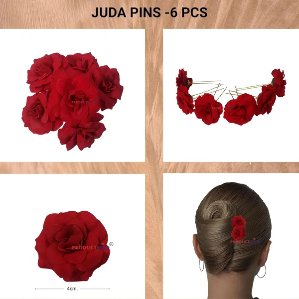 Red_Bridal_Hair_Pin_Bun_Pin_Accessories/Fancy_Golden_Juda_Pins_With_Artificial_Rose_Hair_Pin_For_Women_And_Girls_Hair__-_Set_Of_6_Pcs