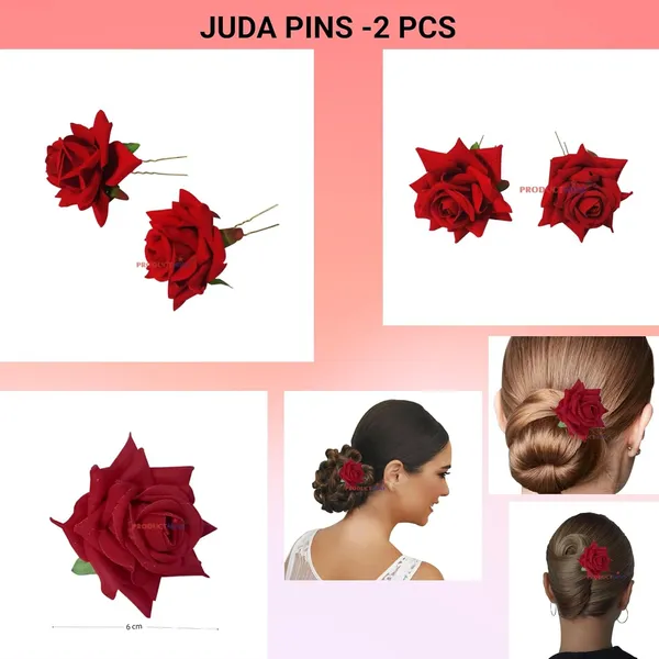 Red_Bridal_Hair_Pin_Bun_Pin_Accessories/Fancy_Golden_Juda_Pins_With_Artificial_Big_Size_6_Cm_Red_Rose_Hair_Pin_For_Women_And_Girls_Hair__-_Set_Of_2_Pcs