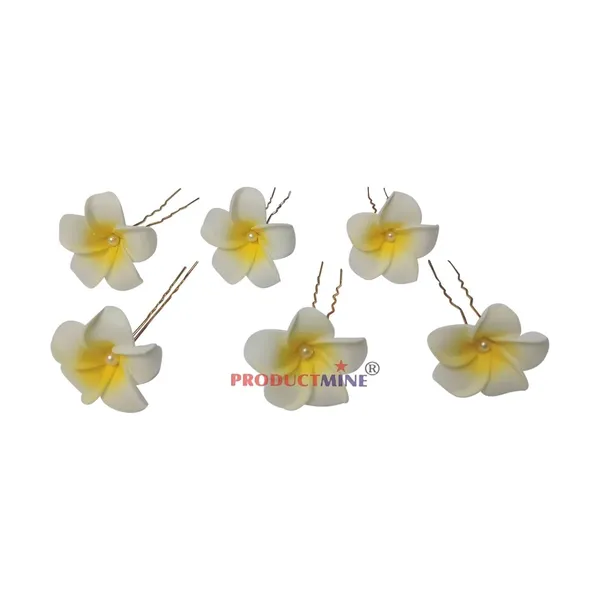Off_White_Bridal_Hair_Pin_Bun_Pin_Accessories/Fancy_Golden_Juda_Pins_With_Hawaii_Artificial_Champa_Foam_Flower_For_Women_And_Girls_Hair__-_Set_Of_6_Pcs
