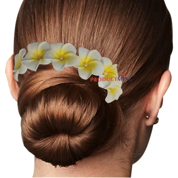 Off_White_Bridal_Hair_Pin_Bun_Pin_Accessories/Fancy_Golden_Juda_Pins_With_Hawaii_Artificial_Champa_Foam_Flower_For_Women_And_Girls_Hair__-_Set_Of_6_Pcs