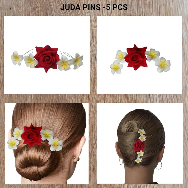 Red_And_Off_White_Bridal_Hair_Juda_Pins_Accessories_With_4_Pc_Hawaii_Artificial_Champa_Foam_Flower_And_1_Big_Size_6_Cm_Rose_Hair_Pin_For_Women_And_Girls_-_Set_Of_5_Pcs