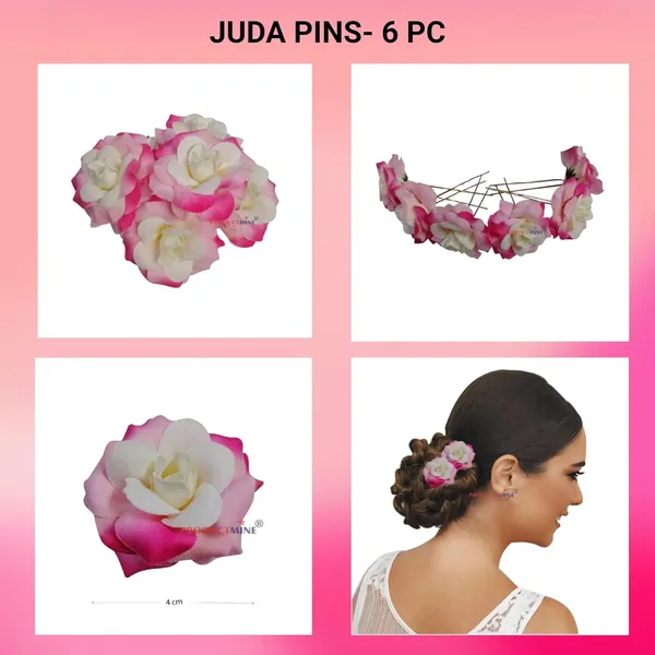 Pink_Bridal_Bun_Pin_Accessories/Fancy_Golden_Juda_Pins_With_Artificial_Hair_Pin_For_Women_And_Girls_Hair__-_Set_Of_6_Pcs