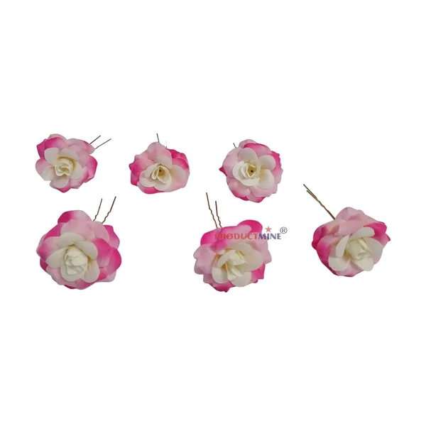 Pink_Bridal_Bun_Pin_Accessories/Fancy_Golden_Juda_Pins_With_Artificial_Hair_Pin_For_Women_And_Girls_Hair__-_Set_Of_6_Pcs