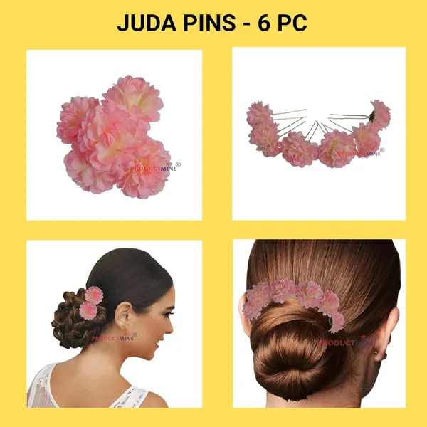 Peach_Bridal_Hair_Pin_Bun_Pin_Accessories/Fancy_Golden_Juda_Pins_With_Artificial_Peach_Flowers_Hair_Pin_For_Women_And_Girls_Hair__-_Set_Of_6_Pcs