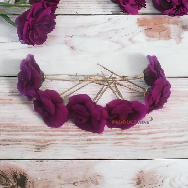 Purple_Bridal_Hair_Pin_Bun_Pin_Accessories/Fancy_Golden_Juda_Pins_With_Artificial_Flowers_Hair_Pin_For_Women_And_Girls_Hair__-_Set_Of_6_Pcs