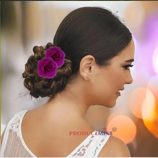 Purple_Bridal_Hair_Pin_Bun_Pin_Accessories/Fancy_Golden_Juda_Pins_With_Artificial_Flowers_Hair_Pin_For_Women_And_Girls_Hair__-_Set_Of_6_Pcs