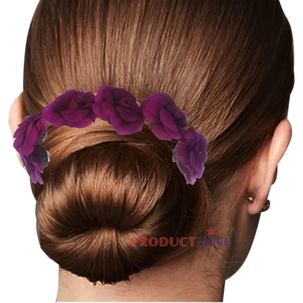 Purple_Bridal_Hair_Pin_Bun_Pin_Accessories/Fancy_Golden_Juda_Pins_With_Artificial_Flowers_Hair_Pin_For_Women_And_Girls_Hair__-_Set_Of_6_Pcs