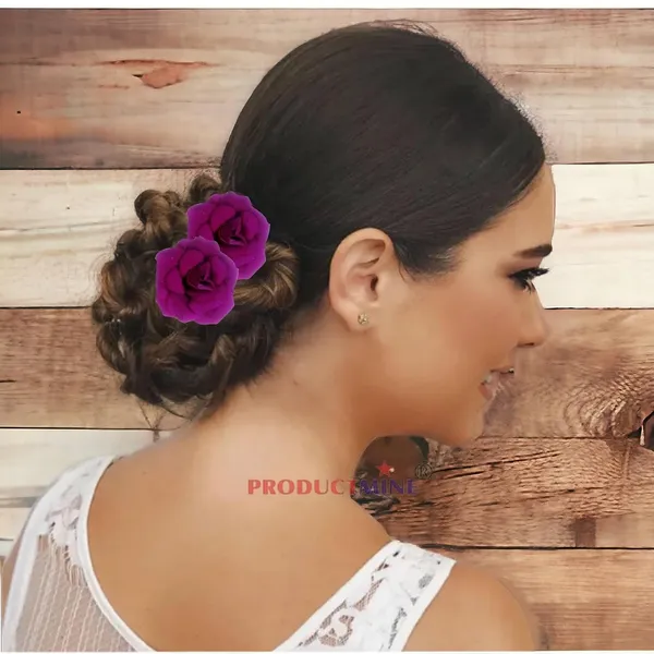 Purple_Bridal_Hair_Pin_Bun_Pin_Accessories/Fancy_Golden_Juda_Pins_With_Artificial_Flowers_Hair_Pin_For_Women_And_Girls_Hair__-_Set_Of_6_Pcs