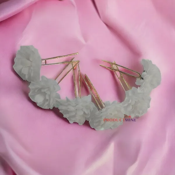 White_Bridal_Hair_Pin_Bun_Pin_Accessories/Fancy_Golden_Juda_Pins_With_Artificial_Flowers_For_Women_And_Girls_Hair__-_Set_Of_6_Pcs