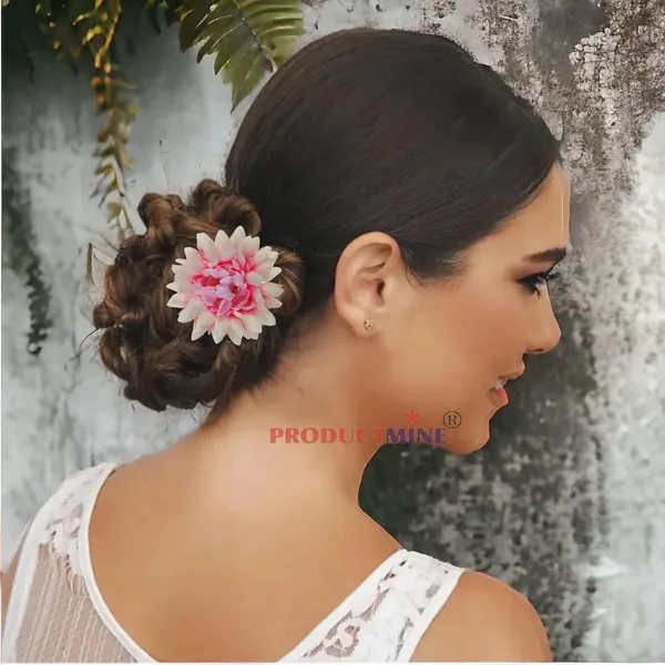 Peach_Pink_Bridal_Hair_Pin_Bun_Pin_Accessories/Fancy_Golden_Juda_Pins_With_Artificial_Big_6_Cm_Flowers_For_Women_And_Girls_Hair__-_Set_Of_4_Pcs