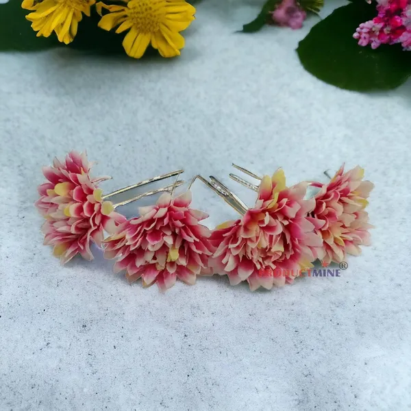 Magenta_Pink_Bridal_Hair_Pin_Bun_Pin_Golden_Juda_Pins_With_Artificial_Big_6_Cm_Magenta_Flowers_Hair_For_Women_Wedding_-_Set_Of_4_Pcs