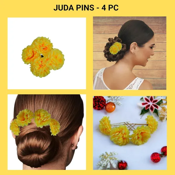 Neon_Yellow_Bridal_Hair_Pin_Bun_Golden_Juda_Pins_With_Artificial_Big_4.5_Cm_Neon_Flowers_Hair_Pin_For_Women_And_Girls_Hair__-_Set_Of_4_Pcs