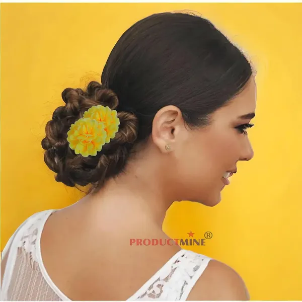 Neon_Yellow_Bridal_Hair_Pin_Bun_Golden_Juda_Pins_With_Artificial_Big_4.5_Cm_Neon_Flowers_Hair_Pin_For_Women_And_Girls_Hair__-_Set_Of_4_Pcs