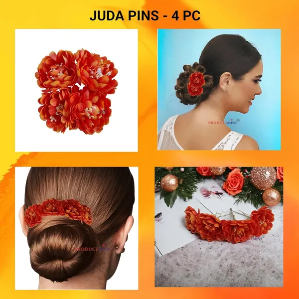 Dark_Orange_Bridal_Hair_Pin_Bun_Pin_Golden_Juda_Pins_With_Artificial_Big_4.5_Cm_Flowers_Hair_Pin_For_Women_And_Girls_Hair__-_Set_Of_4_Pcs