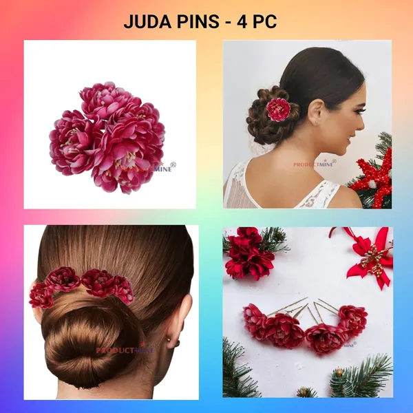 Magenta_Pink_Bridal_Bun_Pin_Golden_Juda_Pins_With_Artificial_Big_5_Cm_Magenta_Flowers_Hair_Pin_For_Women_And_Girls_Hair__-_Set_Of_4_Pcs