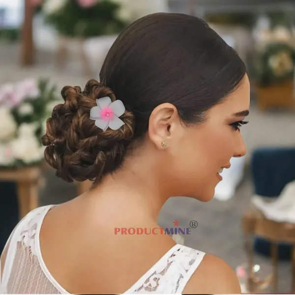 Pink_Bridal_Hair_Pin_Accessories/Fancy_Golden_Juda_Pins_With_Hawaii_Artificial_Champa_Foam_Flower_Hair_Pin_For_Women_And_Girls_Hair__-_Set_Of_6_Pcs