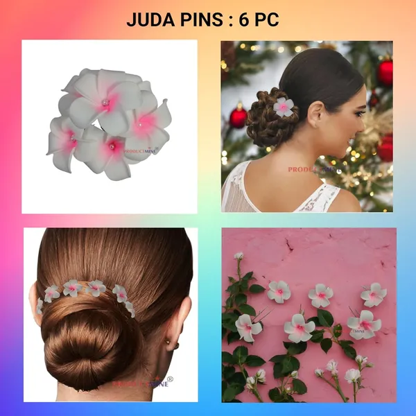 Pink_Bridal_Hair_Pin_Accessories/Fancy_Golden_Juda_Pins_With_Hawaii_Artificial_Champa_Foam_Flower_Hair_Pin_For_Women_And_Girls_Hair__-_Set_Of_6_Pcs