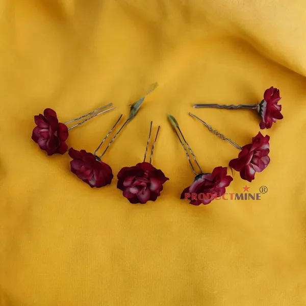 Magenta_Pink_'_Bridal_Hair_Pin_Bun_Pin_Accessories/Fancy_Golden_Juda_Pins_With_Artificial_Magenta_For_Women_And_Girls_Hair__-_Set_Of_6_Pcs