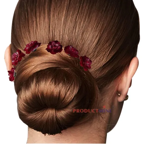 Magenta_Pink_'_Bridal_Hair_Pin_Bun_Pin_Accessories/Fancy_Golden_Juda_Pins_With_Artificial_Magenta_For_Women_And_Girls_Hair__-_Set_Of_6_Pcs