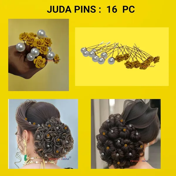 Yellow_And_White_Bridal_Hair_Bun_Pin_Accessories/Fancy_Golden_Juda_Pins_With_Artificial_Pearls_For_Women_And_Girls_-_Set_Of_16_Pcs