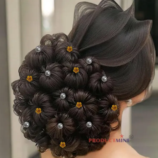 Yellow_And_White_Bridal_Hair_Bun_Pin_Accessories/Fancy_Golden_Juda_Pins_With_Artificial_Pearls_For_Women_And_Girls_-_Set_Of_16_Pcs